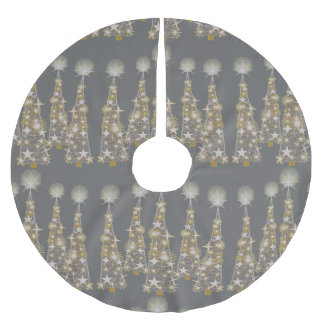 Silvery And Golden Christmas Trees Skirt Brushed Polyester Tree Skirt