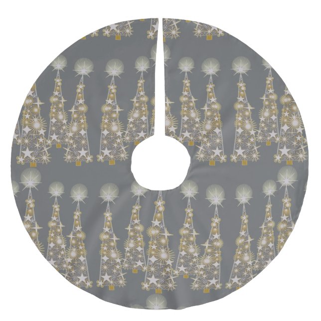 Silvery And Golden Christmas Trees Skirt Brushed Polyester Tree Skirt (Front)