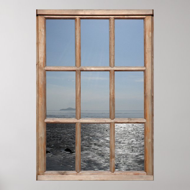 Silvery Beach View from a Window Poster (Front)