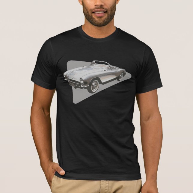 Silvery blue 1959 Corvette on silver foil on dark T-Shirt (Front)