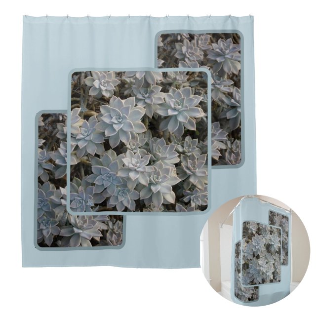 Silvery Blue Succulents Botanical Photographic Shower Curtain (Creator Uploaded)