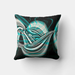 Silvery curved wavy under cyan green smoke on dark cushion