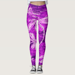Silvery Dragonflies on a Magic Magenta Sky Leggings
