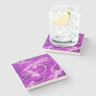 Silvery Dragonflies on a Magic Magenta Sky Stone Coaster