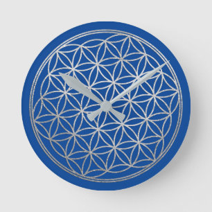 Silvery Flower of Life Pattern on Any Colour Round Clock