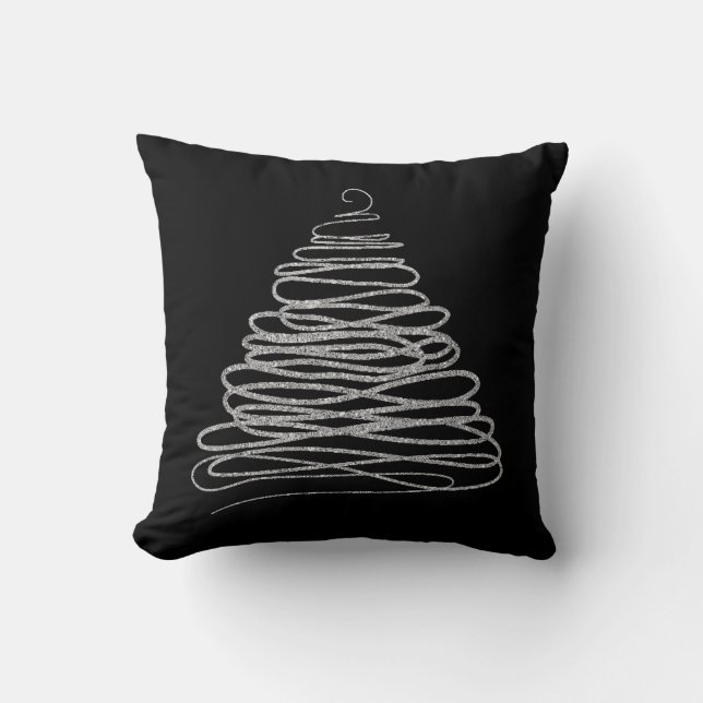 Silvery Glitter Christmas Tree Cushion (Front)