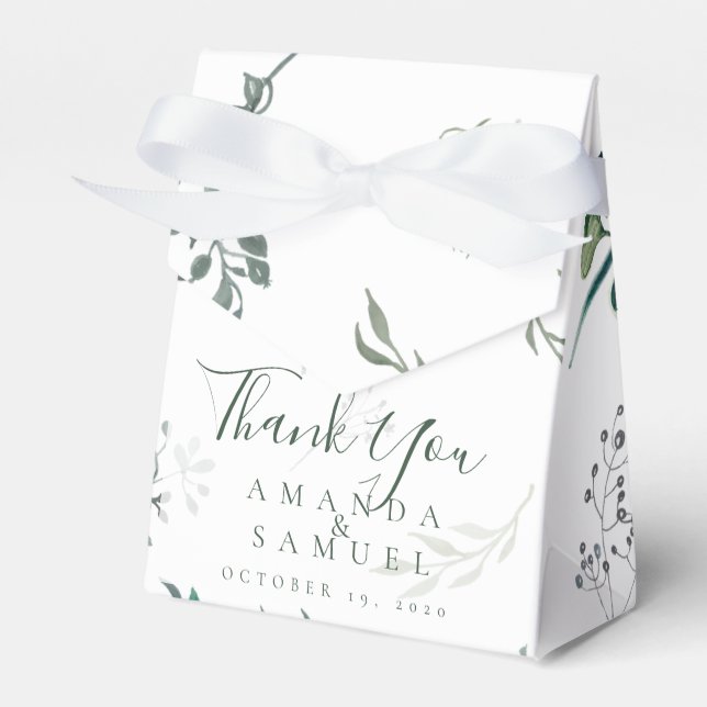 Silvery Green Eucalyptus Wedding Favour Box (Front Side)