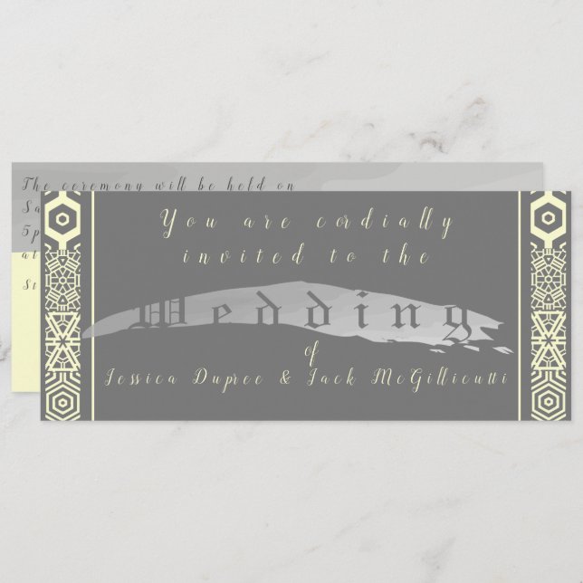 Silvery Grey and Tile-font  Wedding Invitation (Front/Back)