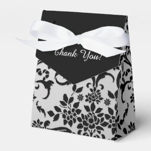 Silvery Grey Black Damask Thank You Favour Box