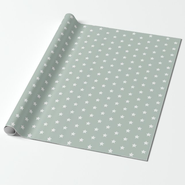 Silvery Grey Blue White Stars Wrapping Paper (Unrolled)