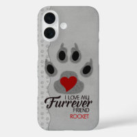 Silvery Grey with Red Heart Dog Paw for Pet Lovers