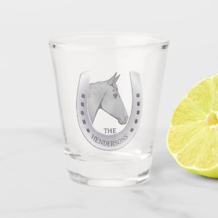 Silvery Horse and Horseshoe Emblem Personalised Shot Glass