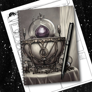 Silvery Ornate Cauldron with Purple Crystal Ball Notebook