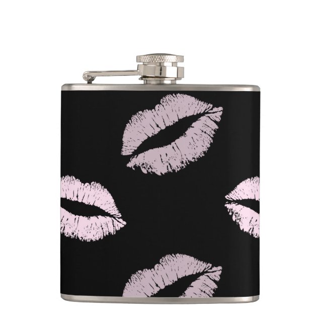 Silvery Pink  Kisses Hip Flask (Front)