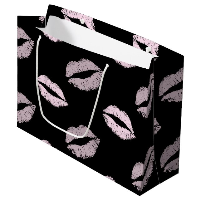 Silvery Pink  Kisses Large Gift Bag (Front Angled)