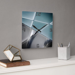 Silvery rectangle trapezoids changeable background square wall clock