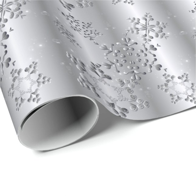 Silvery Snowflakes Wrapping Paper (Roll Corner)