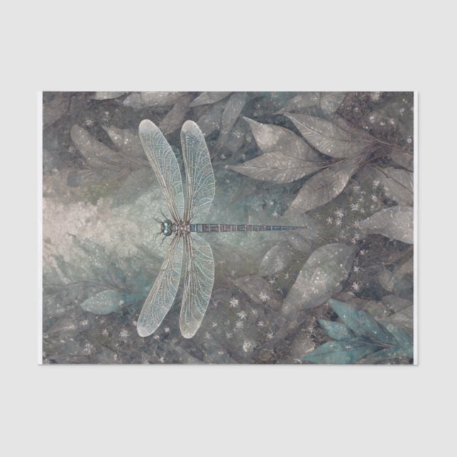 Silvery Sparkle, Midnight Wings Dragonfly Tissue Paper (Front)