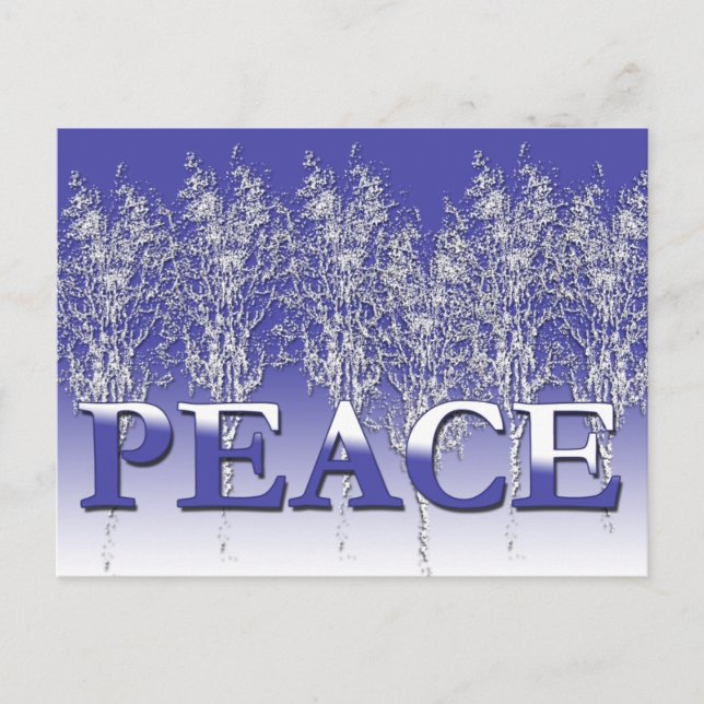 Silvery White and Blue PEACE Holiday Cards (Front)