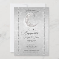 Silvery White Crescent Moon Stars Engagement Party