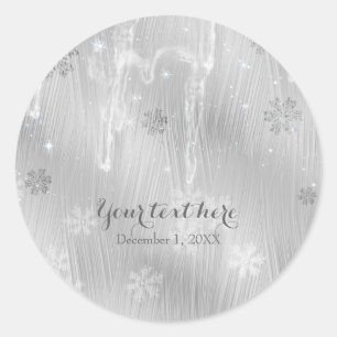 Silvery White Snowflakes Winter Wonderland Favour Classic Round Sticker