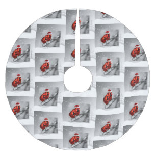 Silvery Winter Scene with Two Red Cardinal Birds Brushed Polyester Tree Skirt