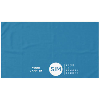SIM Logo and Tagline on Teal Tablecloth