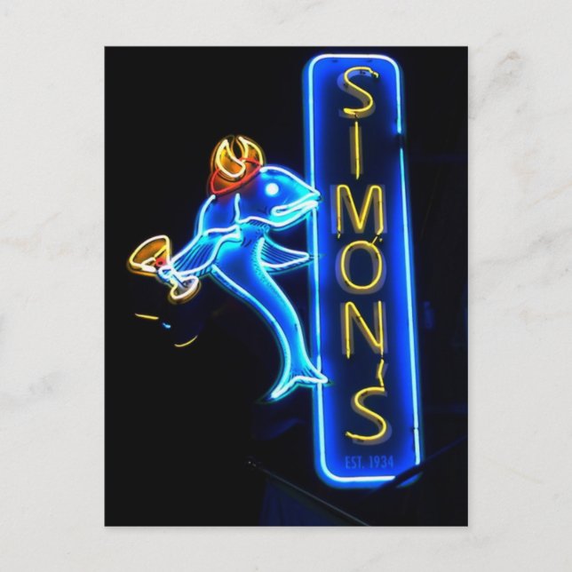 Simons Gorgeous Neon Sign Post Card (Front)