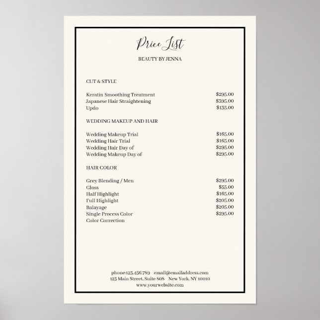 Simpel Beige Black Price List   Poster (Front)