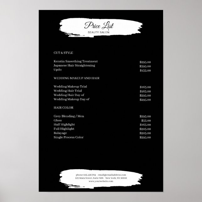 Simpel Black White Price List Poster (Front)