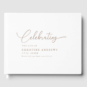 Simpel "Celebration of life" Script Font, White Guest Book
