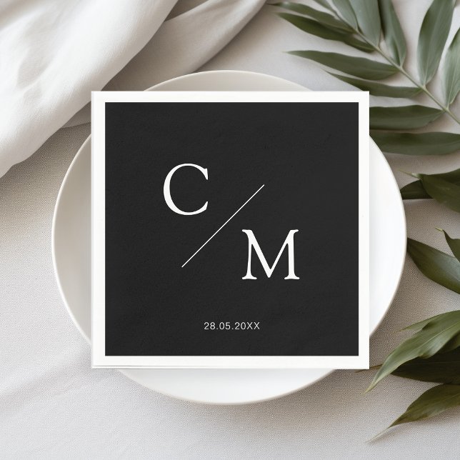 Simpel Elegant Monogramm Black Napkin (Creator Uploaded)