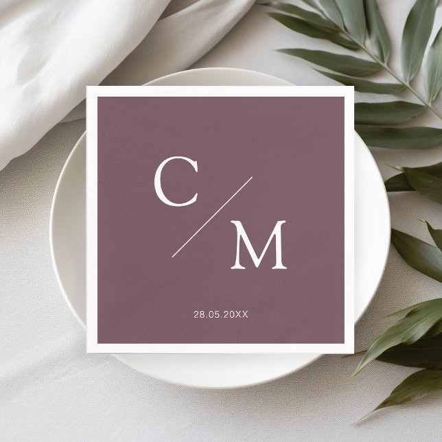 Simpel Elegant Monogramm Plum Brown Napkin (Creator Uploaded)