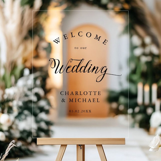 Simpel, Elegant Wedding  Acrylic Sign (Simpel, Elegant, Wedding,  Acrylic Sign,mTransparent, with your names and date.)