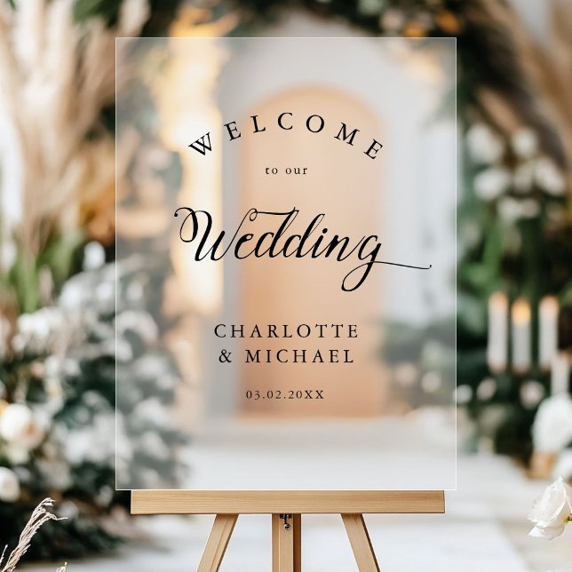 Simpel, Elegant Wedding  Acrylic Sign (Simpel, Elegant, Wedding,  Acrylic Sign, White, Transparent, with your names and date.)