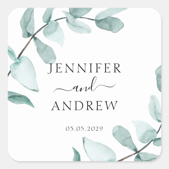 Simpel Eucalyptus Wedding Sticker (Front)