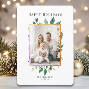 Simpel  Leafy, Gold 1 Photo Holiday Card