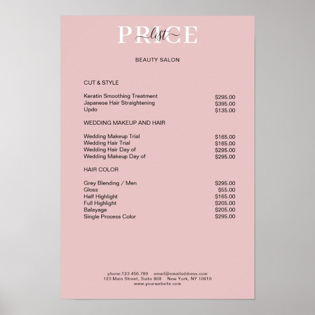 Simpel Pimk Blush Price List Poster (Front)