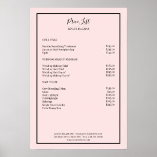 Simpel Pink Black Price List Poster