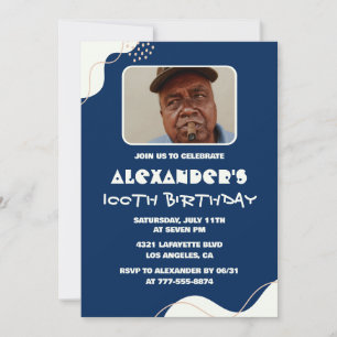Simple 100th birthday invitations Men Photo Navy