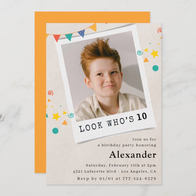 Simple 10th birthday invitations Boy Photo (Front/Back)