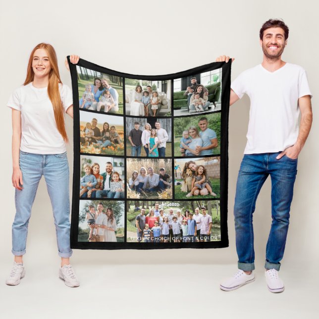 Simple 11 Photo Collage Personalized Fleece Blanket (In Situ)