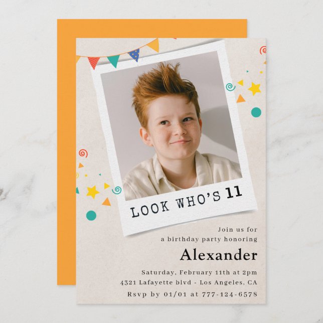 Simple 11th birthday invitations Boy Photo (Front/Back)