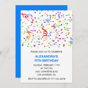 Simple 11th birthday invitations Confetti Rainbow