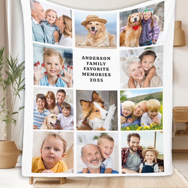 Simple 12 Photos Collage Cute Stylish Family Fleece Blanket (Creator Uploaded)