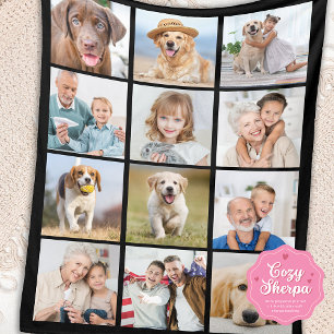 Simple 12 Picture Family Friends Pets Collage Sherpa Blanket