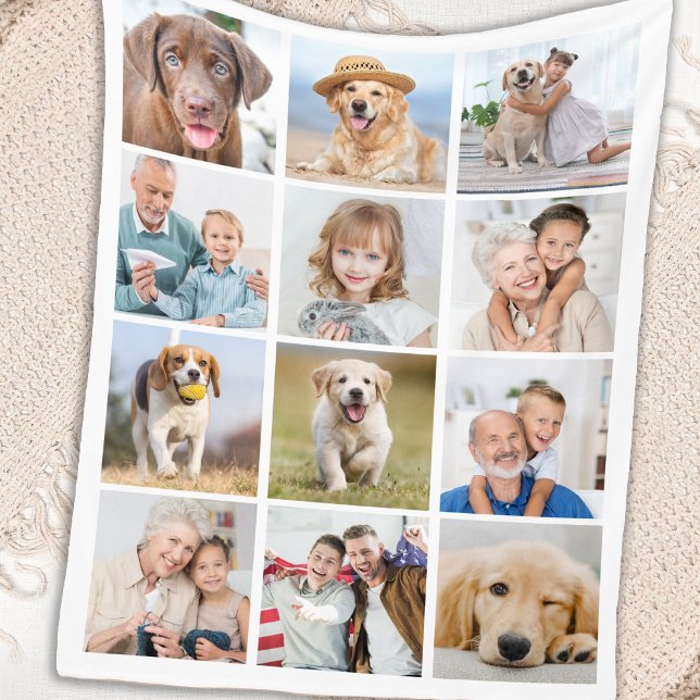 Simple 12 Picture Family Friends Pets Dog Collage Fleece Blanket (Creator Uploaded)