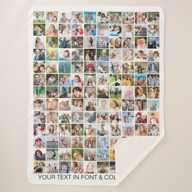 Simple 130 Photo Collage Personalised Custom Sherpa Blanket (Front)