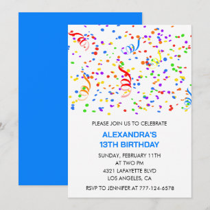 Simple 13th birthday invitations Confetti Rainbow