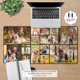 Simple 14 Photo Collage Custom Colour Personalised Desk Mat